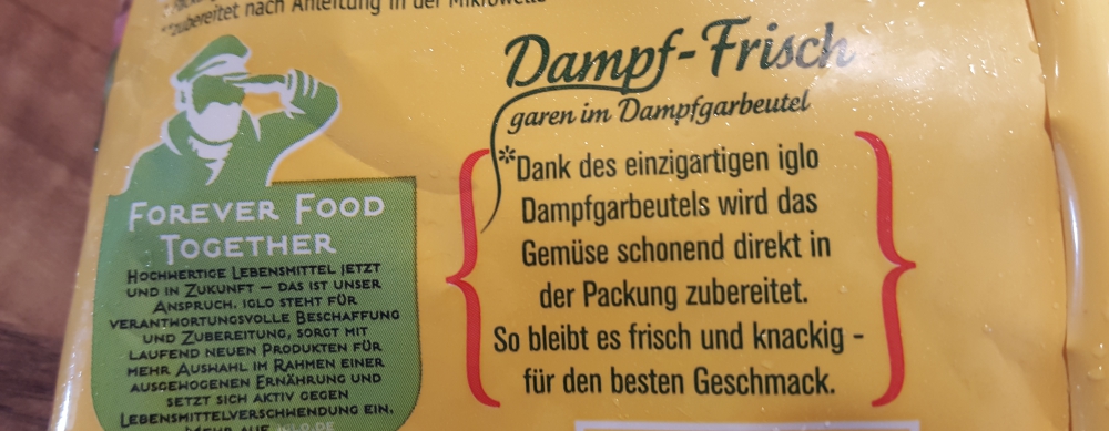 Der Dampfgarbeutel für das Iglo Dampf-Frisch Gemüse