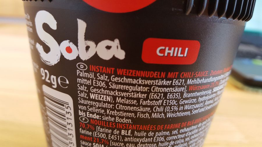 Zutatenliste der SOBA Nudeln