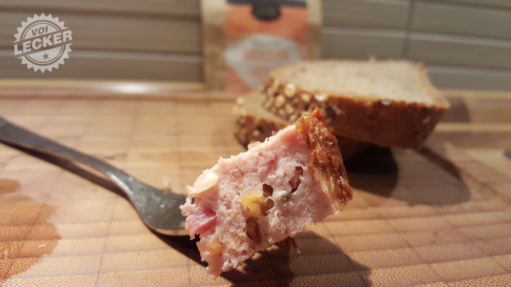 Gabel mit Bergbauern Leberkäase