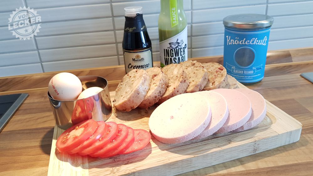 Knödel Burger mit Leberkäse & Ei. Rezept mit Knödel aus