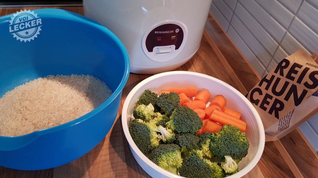 Basmati Reis, Reiskocher und Gemüse