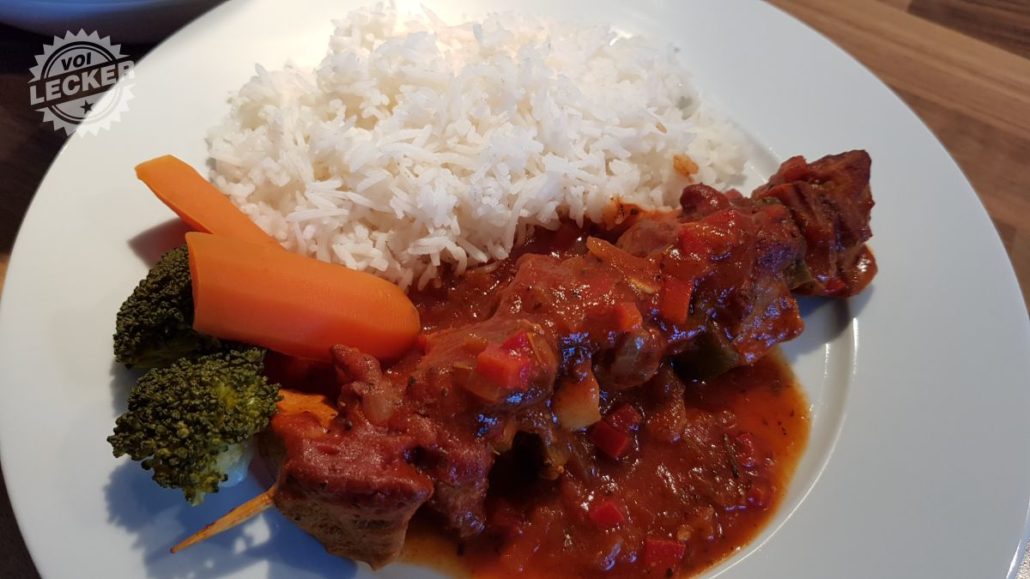 Schaschlik mit Reis