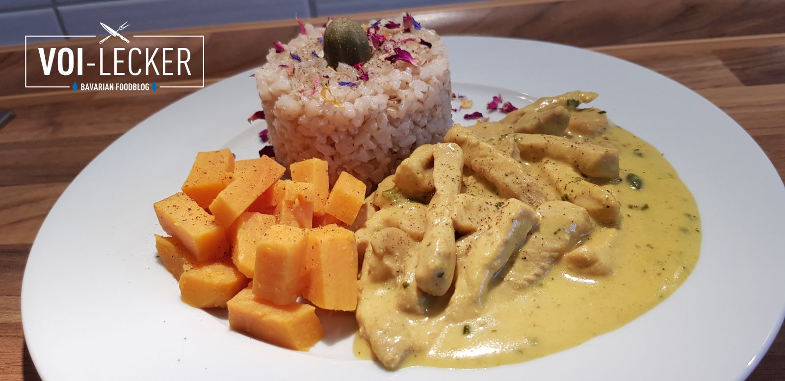 Rezept für Curry Geschnetzeltes vom Schwein mit Champignons &amp; Kapern