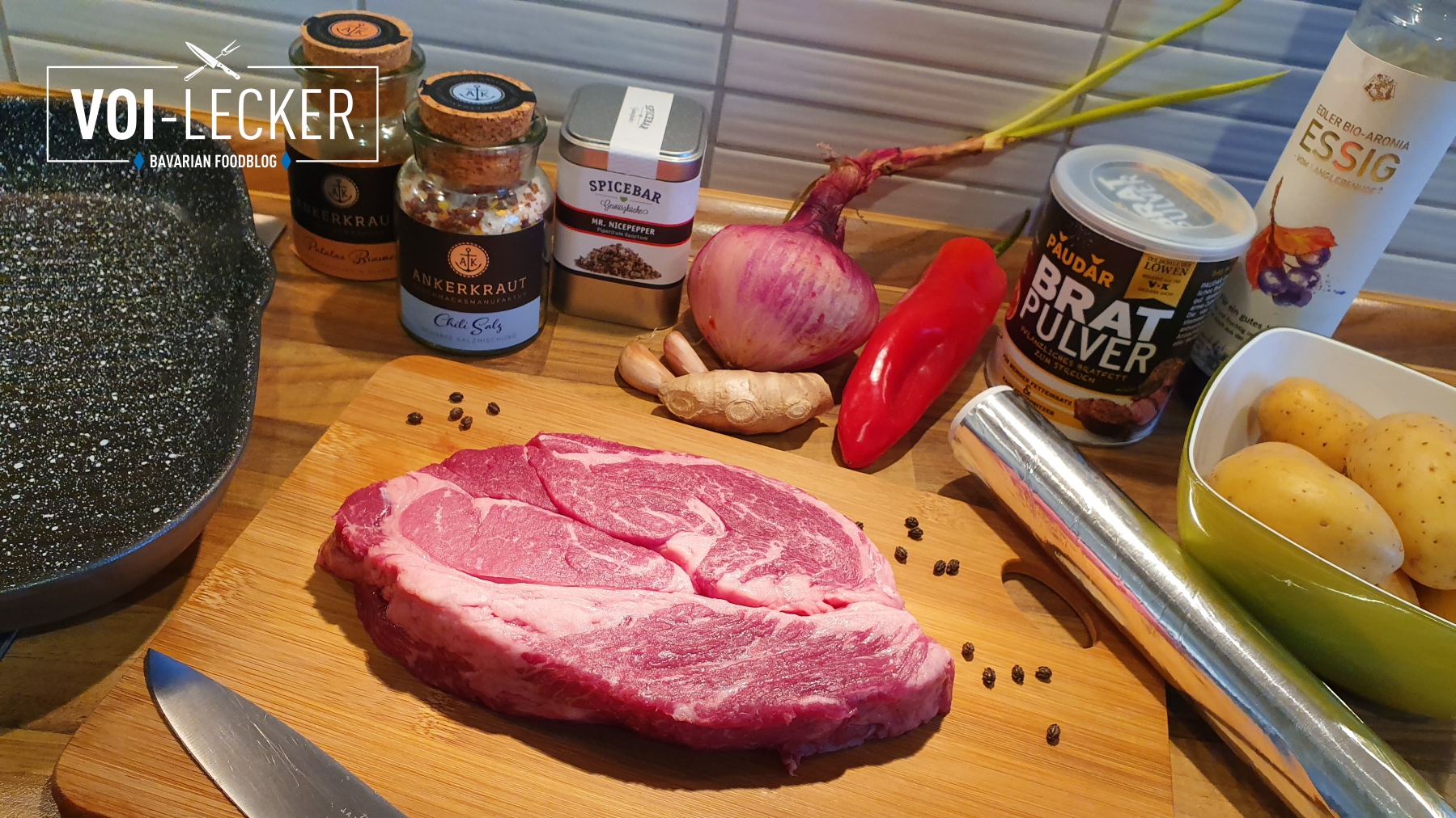 Rezept für ChuckEye Steak mit Grillkartoffeln und ZwiebelPaprikaMix